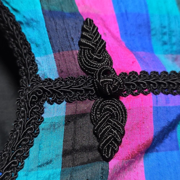 VINTAGE Maggy London 100% Silk Taffeta Plaid Jacket - Picture 3 of 10